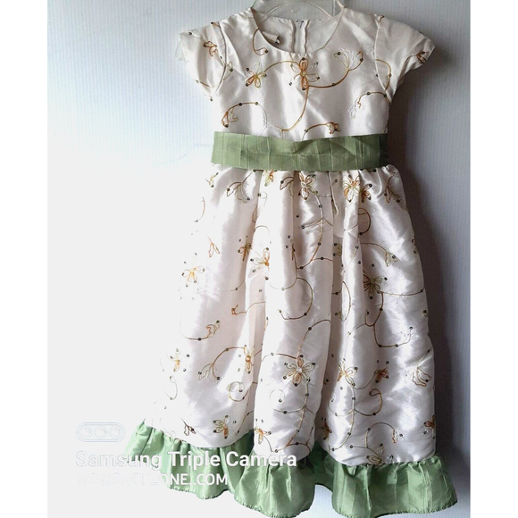 Vintage Tip Top USA Kids Girls 6 Dress Ivy Sage 9202 Embroidered Sequins Ruffles - Picture 1 of 10